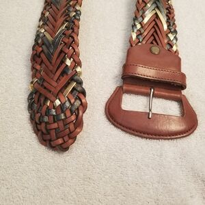 Brown and Gold Woven Leather Belt